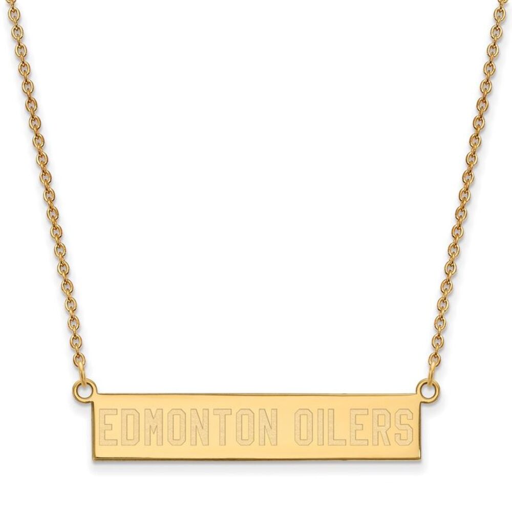 SS 14k Yellow Gold Plated NHL Edmonton Oilers SM Bar Necklace, 18 Inch